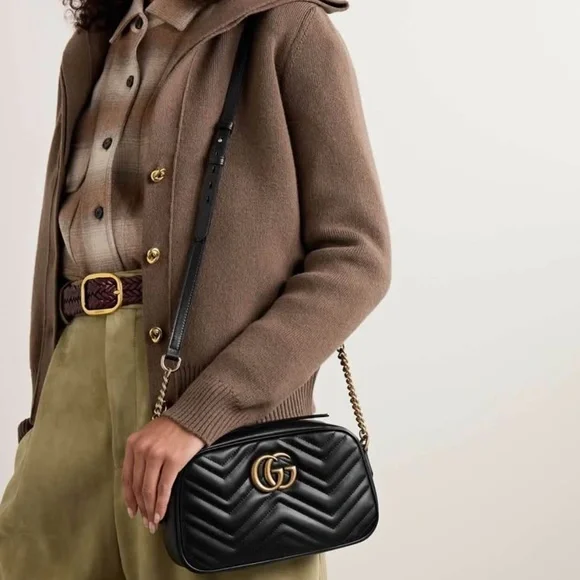 GUCCI GG Marmont Camera Size Small Calf Leather with Matching Gucci Zippy Wallet - Picture 10 of 12